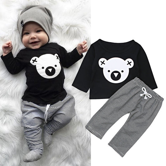 Koala-Printed Top and Striped Pants Two-Piece Set for Kids