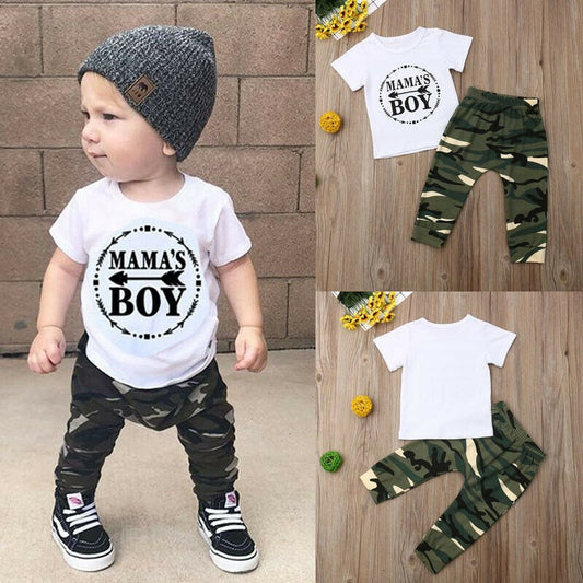 Two-Piece Pants and Shirt Set for Baby Boys, including a Graphic Tee that features 'Mama's Boy