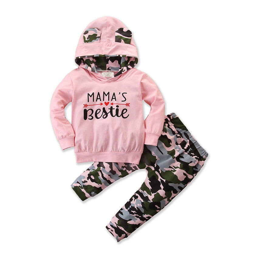 Two-Piece Camouflage Hooded Sweater Set for Girls