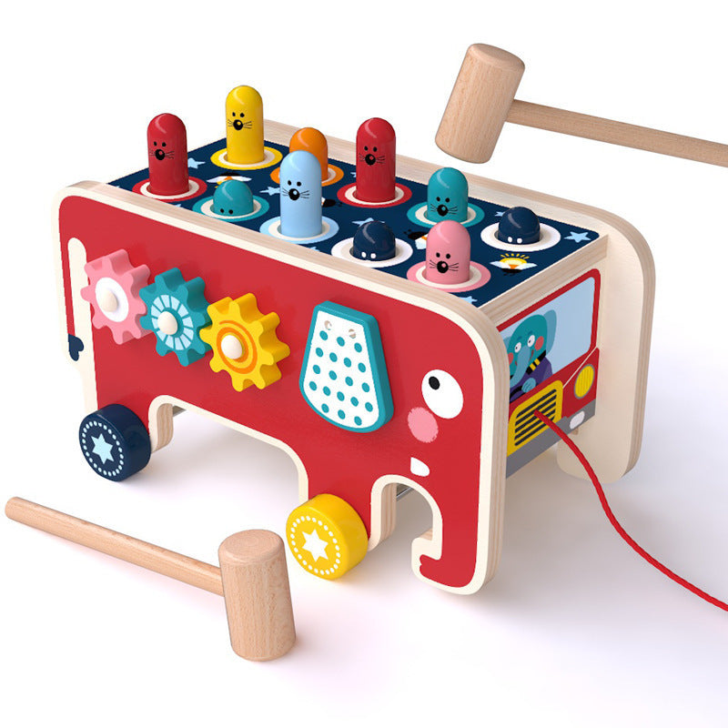 Montessori Wooden Animal Bus Pounding Bench - A Perfect Educational Gift for Kids.