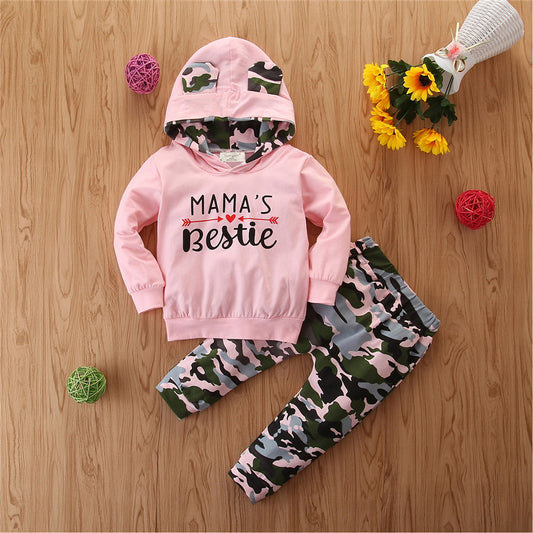 Two-Piece Camouflage Hooded Sweater Set for Girls